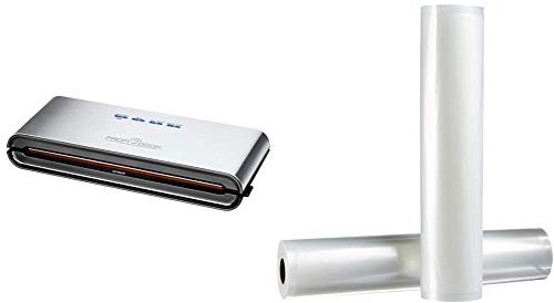 ProfiCook PC-VK 1080 Edelstahl-Vakuumiergerät, Lebensmittel bleiben vakuumiert bis zu 8x länger frisch & Amazon Basics 28 cm x 500 cm, 2 Rollen für Vakuumierer