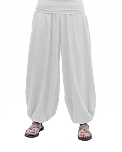 SAVARI | Pantalón Bombacho | Modelo Aladin | Pantalones Harem | con Estilo Oriental, Ancho, Largo y Cómodo | Ideal para Yoga | Mujer y Hombre | Lisos | Tallas Grandes Disponibles | Blanco | Talla XXL