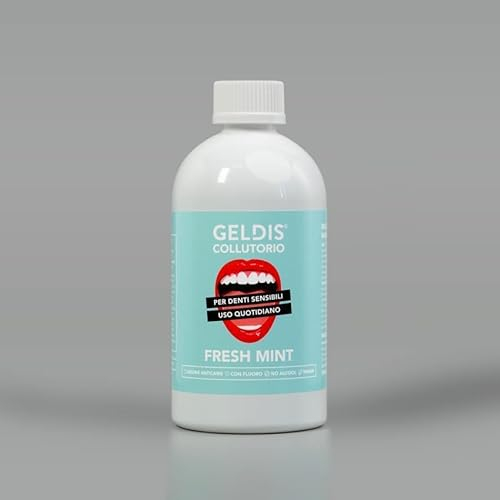 GELDIS Collutorio Antibatterico per Denti Sensibili con Azione Anticarie e Fluoro - No Alcool - 100% Vegan - 100% Riciclabile - Collutorio Aromatizzato - 500 ml (Menta, 500 ml)
