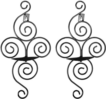 Portacandele da Parete Vintage 2 Pezzi Porta Candele a Colonna da Parete Candeliere Sospeso in Ferro Battuto per Camera da Letto Soggiorno Corridoio 33 x 18 cm (Nero)