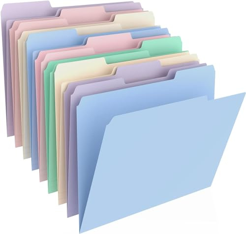 HABGP 9 Pcs Manilla Folders 8.5 x 11 Inch, 1/3-Cut Tab Colored File Folders Letter Size, Plastic Folders Aesthetic, School Business Office Manila Folders for Documents Paper