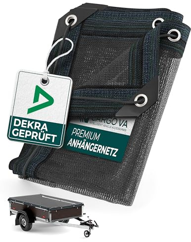 CargoVA® Släpvagnnät, finmaskigt 3,5 x 5 m [DEKRA test] – täcknät med gummirep – lastsäkringsnät för släpvagnar – bladnät enligt StVO-överensstämmelse