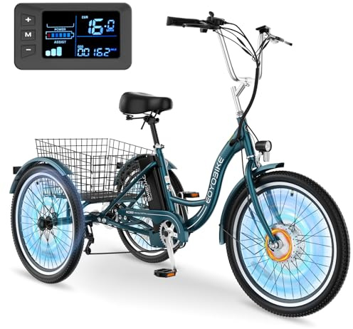 MOPHOTO Electric Tricycle for Adults & Seniors, 24/26 3 Wheel E-Trike with Removable 36V Battery 350W Motor, Up to 15.5MPH, 25-60Mile Range, Step-Through Frame, Large Basket, 7-Speed, 350lbs Capacity