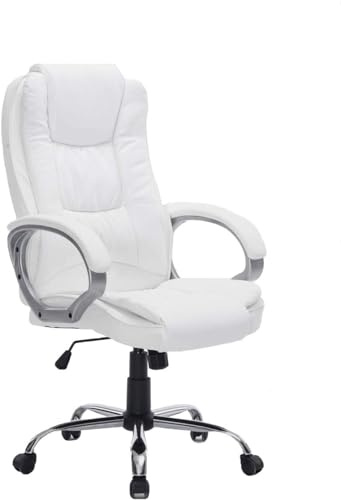 HOGAR24 ES Silla sillón de Oficina Estudio, Alta Gama, Tapizado en Piel Sintética, Color Blanco.