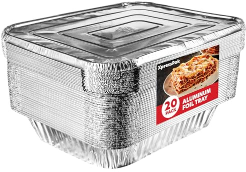 XpressPak Large Aluminium Foil Trays - [20-Pack Value] - Disposable Baking Foil Pans - (32X26 cm - 10X12 inches) - Half Size, Deep Steam Table Pans for Baking, Roasting & Food Prepping