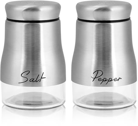 Accmor Salt and Pepper Shakers Set, 5 Ounce Salt and Pepper Shaker with Glass Bottom, Modern Salt Pepper Containers Dispenser for Home Kitchen Cooking Restaurants