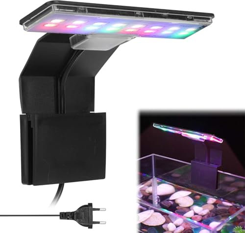Aicharynic Aquarium LED Beleuchtung: Clip On 3 Farben Aquarienbeleuchtung Licht 220V 6W für Wasserpflanzen und Fische (Schwarz)