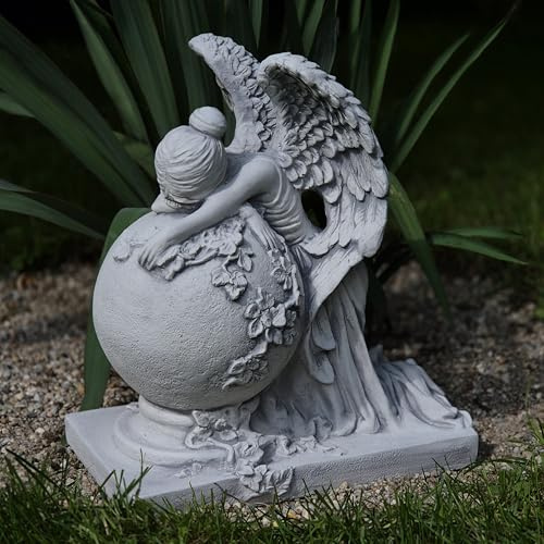 FABRIQ Angelo caduto con statuetta a sfera di terra, robusta scultura in pietra, resistente al gelo, decorazione da giardino