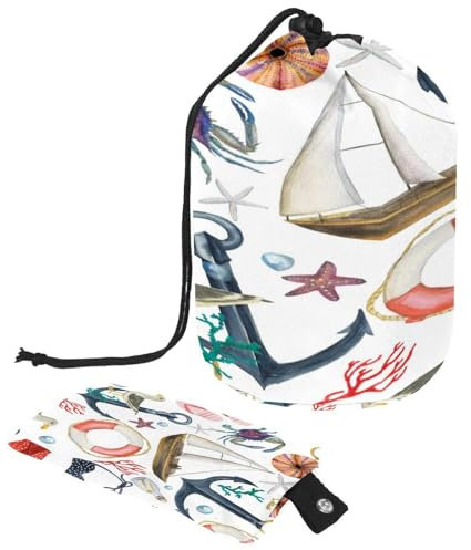 Drawstring Toiletry Bag, Anchor Lifebuoy Jackdaw Bird Boat Barrel Shaped Wash Bag Cosmetic Bags, Travel Makeup Organiser Pouch + Small Bag