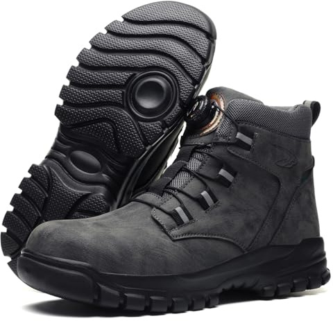 HommyFine Chaussures de Sécurité Hommes, Imperméable Bottines de Sécurité avec Embout en Acier Légère Antidérapant Bottines de Travail (F682 Moyen,42 EU)