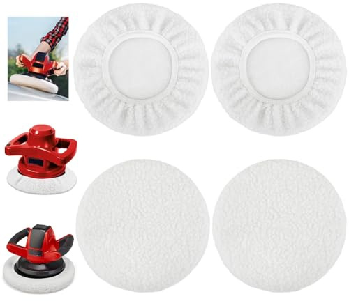 Muyohix Pulido de Lana de Cordero, 4 piezas Almohadillas de Pulido 220-250mm Pulidoras, Almohadilla de Pulido de Microfibra, Juego de Fundas de Pulido Para Capó De Coche para Encerar y Pulir