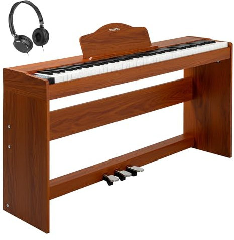 STRICH Digital Piano 88 Keys, Hammer-Action Weighted Keyboard, Full size Electric Piano Keyboard with Furniture Stand, 25Wx2 Speakers, Supports USB-MIDI/Wireless Connect, SDP-300W (Color Mahogany)