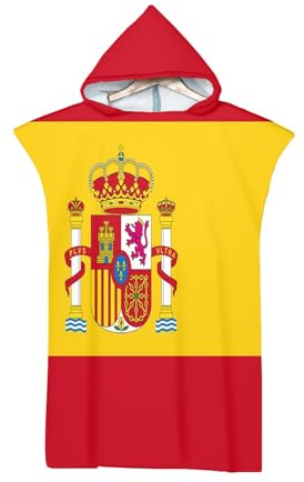 UBBVPKY Poncho Serviette À Capuche pour Adultes Peignoir Fantaisie en Microfibre avec Capuche Drapeaux De L'Espagne pour La Plage La Natation La Piscine Grand Peignoir Serviette pour Hommes Et Femmes