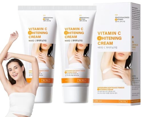 Vitamin C Creme Gegen Pigmentflecken, Underarm Vitamin C Creme 2 Stück, Anti-Aging Bodylotion mit Niacinamid, Dark Spot Remover Körpercreme für Achselhöhlen, Knie, Ellenbogen, Innenschenkel, Gesäß