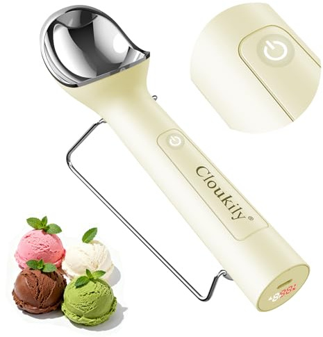 Cloukily Heated Ice Cream Scoop with ON/OFF Switch(Latest Gen 3.0): Rechargeable Electric Icecream Scooper with Holder,2025 Kitchen Gadgets for Hard Ice Cream, Waterproof IP67,Max to 158℉