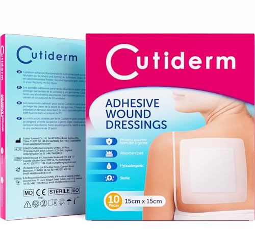Cutiderm Medicazione Adesiva Sterile 15x15 cm – Cerotto Sterile Grande, Garza Adesiva Sterile con Tampone Assorbente 10x10 cm, Confezione da 10