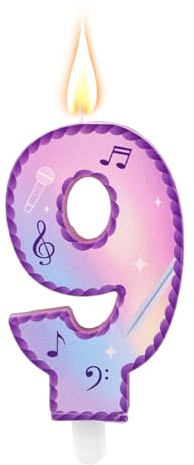 Musique Thème Chiffres Anniversaire Bougies, Rose Violet Gâteau Bougies avec Notes Musique Dentelle Design Gâteau Topper pour Fournitures Fête Anniversaire Célébrations (Chiffre 9)