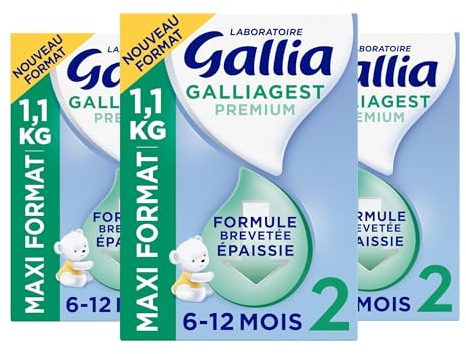 Laboratoire Gallia - Galliagest Premium 2ème Âge - Lait en Poudre pour Bébe - Enrichi en Fibres, Vitamines A, C, D & Oméga 3 - Pour Bébe de 6 Mois à 12 Mois - Maxi Format 1,1kg (Lot de 3)