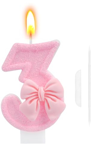 Velas Cumpleaños Numeros 3, Vela Cumpleaños, Vela 3 Año de Mariposa Rosa 3D, Adorno de Pastel para Decoración de Pastel de Cumpleaño (Número 3)
