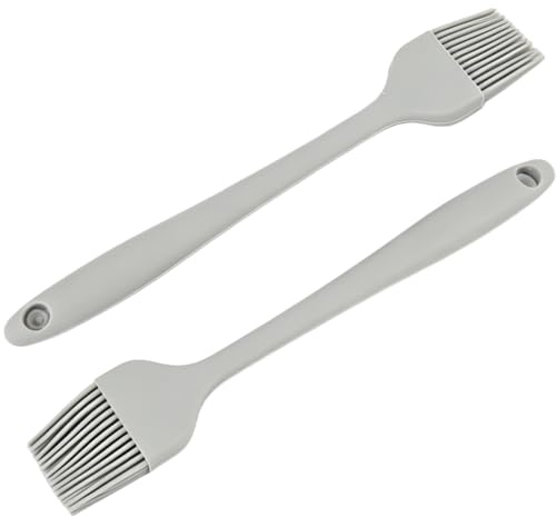 Pincel de Silicona para Cocina 2 Piezas 20,5 cm Gris, Pincel Pastelería Resistente al Calor, Brocha para Aceite Mantequilla Marinada, Apto para Lavavajillas