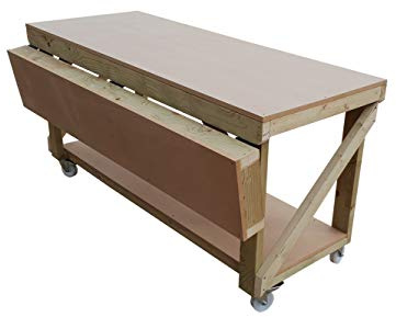 Wooden MDF Workbench With Extendable Working Surface And Castor Wheels - 4ft to 8ft - Work Table Hand Made Strong Heavy Duty - Made From Construction Grade Timber (8ft)