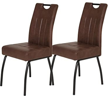 Hela Tische, 2er Set Esszimmerstuhl Küchenstuhl Beate, Metallgestell Schwarz, Bezug Microfaser Braun, Lehne mit Griff