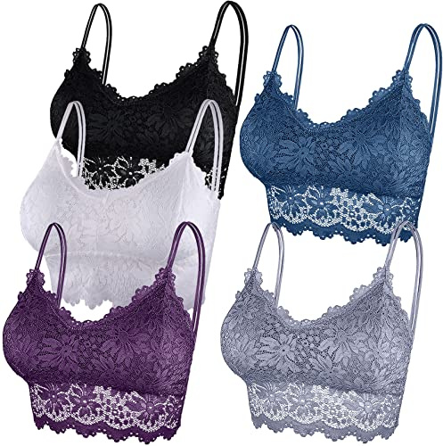 Duufin 5 Pezzi Reggiseno Bralette Pizzo Reggiseno Senza Ferretto per Donna e Ragazze, 5 Colori (Nero, Bianco, Grigio, Viola, Blu Acciaio, L-XL)