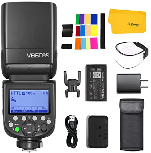 Godox V860III V860III-N Blitzgerät für Nikon, 2.4G TTL Nikon Blitzgerät Speedlite HSS 1/8000S, 7.2V/2600mAh Li-Ion Akku, 10 Stufen LED Einstelllicht, Externer Blitz kompatibel für Nikon Kamera