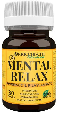 Integratore Naturale Calmante e Rilassante Contro Stress, Ansia e Nervosismo con Ashwagandha, Bacopa Monnieri e Biancospino in Capsule Vegetali | Nootropico Ayurvedico | Mental Relax