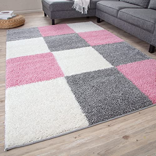 THE RUGS Area Rug – Modern Luxury Shaggy Rug, Multicolour Pattern Carpet, Ultra Soft for Bedroom, Living Room, Kids Room, (60x110 cm, Pink)