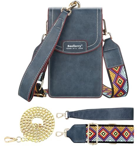 HAWILL Klein Handy Umhängetasche Damen Breiter Gurt Handytasche zum Umhängen Leder Schultertasche Mode Crossbody Bag für iPhone 14/14 Pro Max/13/12/11/XR (Dunkelblau)