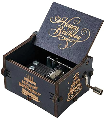 Happy Birthday Music Box,Wooden Hand Crank Engraved Musical Instrument with Melody, Gifts for Mom Dad Daughter Son Wife Husband and Friends. (Happy Birthday)