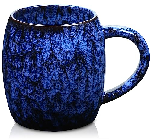 750ml Taza de Café Cerámica Extra Grande, 25 oz Taza de Té Overszie hecha a mano esmalte para Oficina y Hogar, con Mango Grande, apto para Lavavajillas Ffrigoríficos y Microondas (Azul Estrellado)