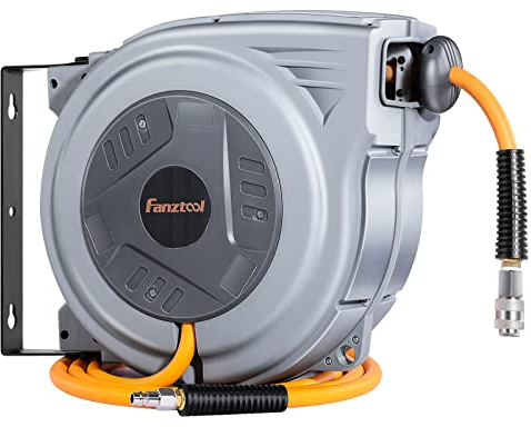 FANZTOOL 10 + 2,5 m Druckluftschlauch Aufroller automatisch 1/4 Anschluss | Mit Wandhalterung | -4 bis 45℃ | Max. 12 Bar Arbeitsdruck | 180° Schwenkbar | Inkl. Montagematerial