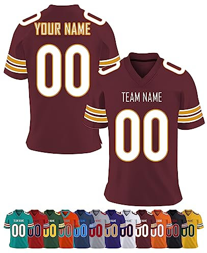 Personalisiert American-Football-Trikot Herren-Sporthemden, Personalisierte Schnelltrocknend Atmungsaktiv T-Shirt kurzärmelig und fügen Sie den Teamnamen für Männer Damen Kinder, S ~ 7XL
