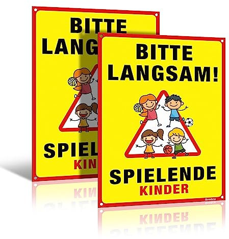 Goodvia XXL Spielende Kinder Warnschild 15.7x11.8'' PVC Verkehrsschilder Kinder Outdoor 2 Stück Achtung Spielende Aufsteller