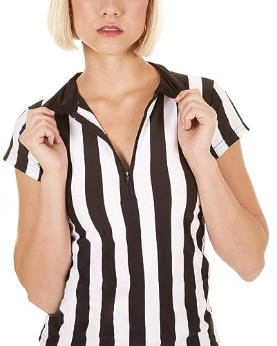 redgino Dominee skjorta för kvinnor officiell dragkedja svartvit rand ref Umpire jersey för basket fotboll hockey halloween kostym och servitriser L