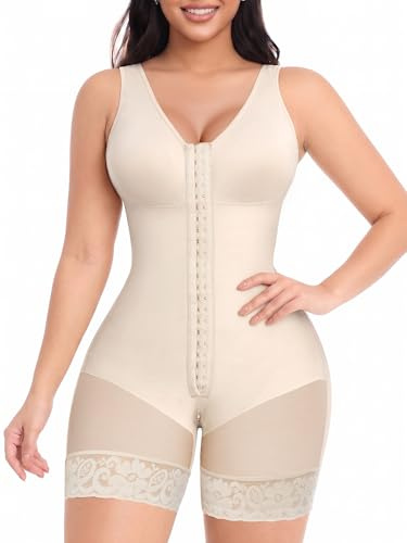YIANNA Fajas Colombianas Shapewear for Women Tummy Control Post Surgery Full Body Shaper Butt Lifter with Zipper Crotch,YA7275-Beige-M