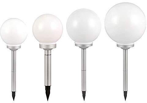 Steckleuchte Solar Außen Solarkugeln Set Garten Solarlampe Kugel für Draußen, Erdspieß, weiß, LED Leuchtmittel, D 15/20/25/30 cm, 4er Set