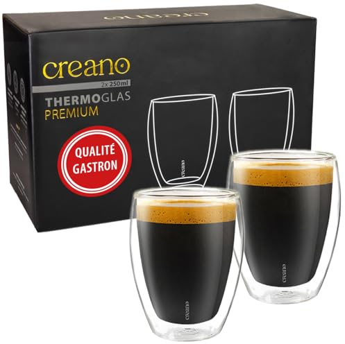 Creano Lot de 2 verres à double paroi de 250 ml - Qualité gastronomique - 100% lavables au lave-vaisselle