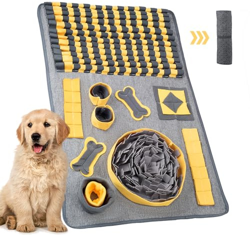PAWSPURR Snuffle Mat for Dogs, Pet Slow Feeding Mat Dog Puzzle Toys Interactive Pet Foraging Mat for Smell Training, Stress Relief, Durable Dog Snuffle Mat for All Breeds(Yellow /80 * 50cm)