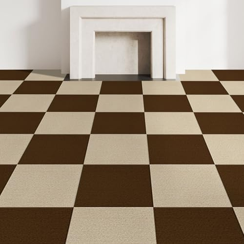 CUCOS 20 Pack Peel and Stick Carpet Tiles – 30 x 30cm Soft Self-Adhesive Floor Tiles, 10 Khaki & 10 Brown – Padded Flooring for Bedroom, Living Room, Office – Covers 20 sq ft