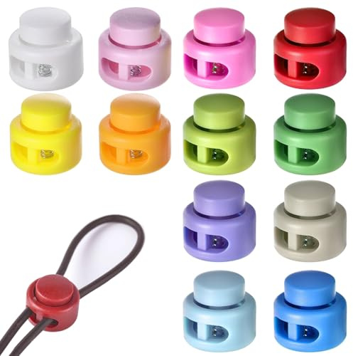 12 Stück Doppelloch Kordelstopper, 2 Loch Farbig Kordelklemme,Verschluss Schlösser Für Kordel, Bunt Kunststoffe Stopper Einstellbare Elastizität, Optimal Für Kordel, Schnuersenkel, Band Klemme