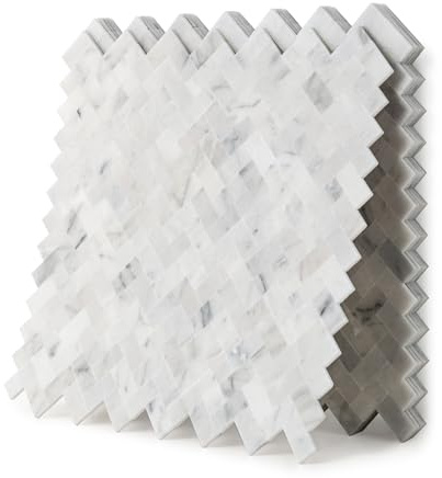 V-MOZZA 5-Sheet 3D Herringbone Peel and Stick Stone Tiles, Genuine Marble Self Adhesive Backsplash, Waterproof Heat Resistant for Kitchen Bathroom Fireplace, Mixed Gray (Covers 4.5 Sq Ft)