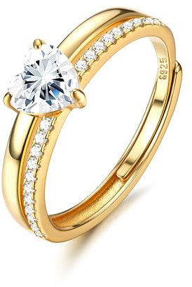 Adramata Ring Silber 925 Damen Verstellbar Daumenring CZ Glänzende Herzring Eheringe Silber 925 Verlobungsring Promise Engagement Ringe Frauen Stapeln Rosegold Band Ring Gold Silber Ring für Damen