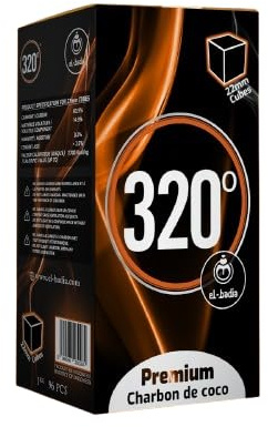 320º Premium Coconut Shisha kolkol (22 mm kuber) för vattenpipa BBQ 1 kg - 96 stycken - nikotinfri