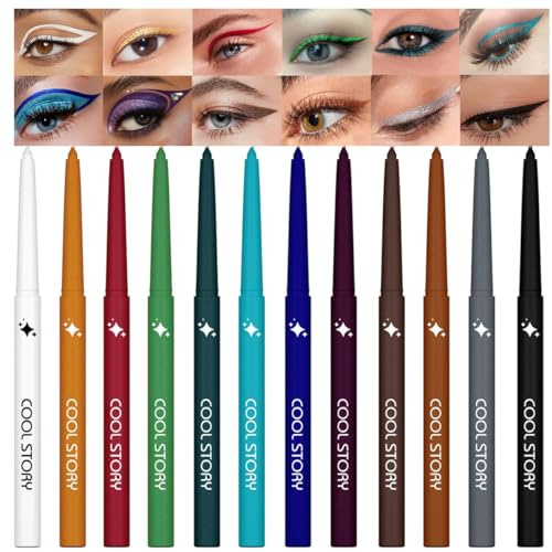 12 Farben Shimmer Eyeliner Set Bunter Regenbogen Eyeliner Stift Glatter Wasserfester Wischfester Langanhaltender Gel Eyeliner Weihnachts Makeup Geschenkset für Frauen (Set C)