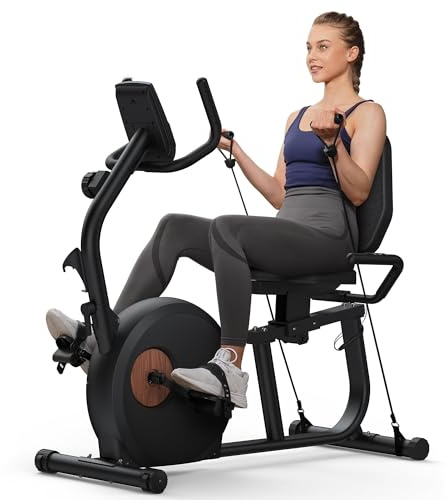 MERACH Cyclette Reclinata per Casa con bande di Resistenza, Bluetooth Intelligente e Connettività Esclusiva con App, LCD, Maniglia per la Frequenza Cardiaca, Bici Reclinata Magnetica S23