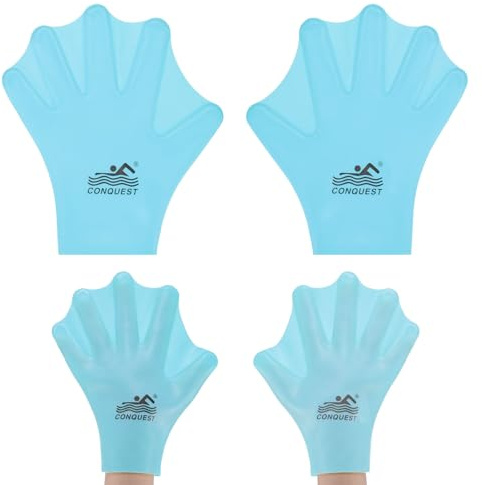 M METERXITY 1 Pair Silicone Swimming Gloves Webbed Swim Gloves Finger Frog Type Medium Swim Training Gloves Water Resistance for Swimming/Diving/Water Aerobics [Blue]
