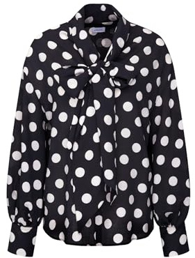 Sidenklistermärken damer blus – överdimensionerad passform – tryck – långärmad – volangblus med slip – viskosblandning, svart, 44